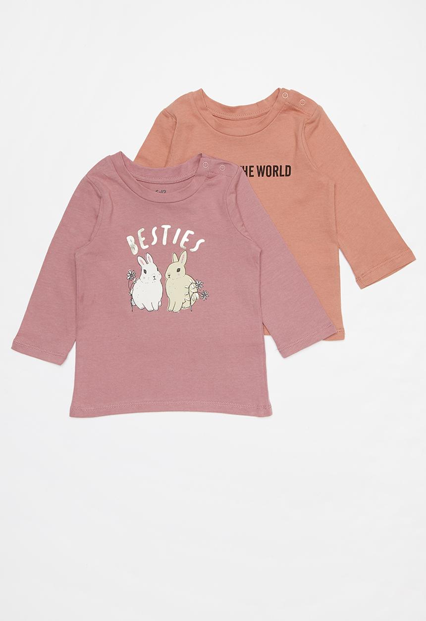 Cotton On - 2 Pack Jamie long sleeve tee - pink & peach 