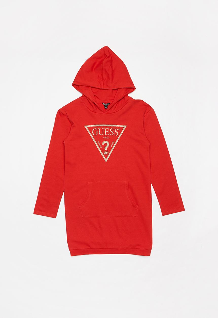 GUESS - Long sleeve longer length hoodie - red