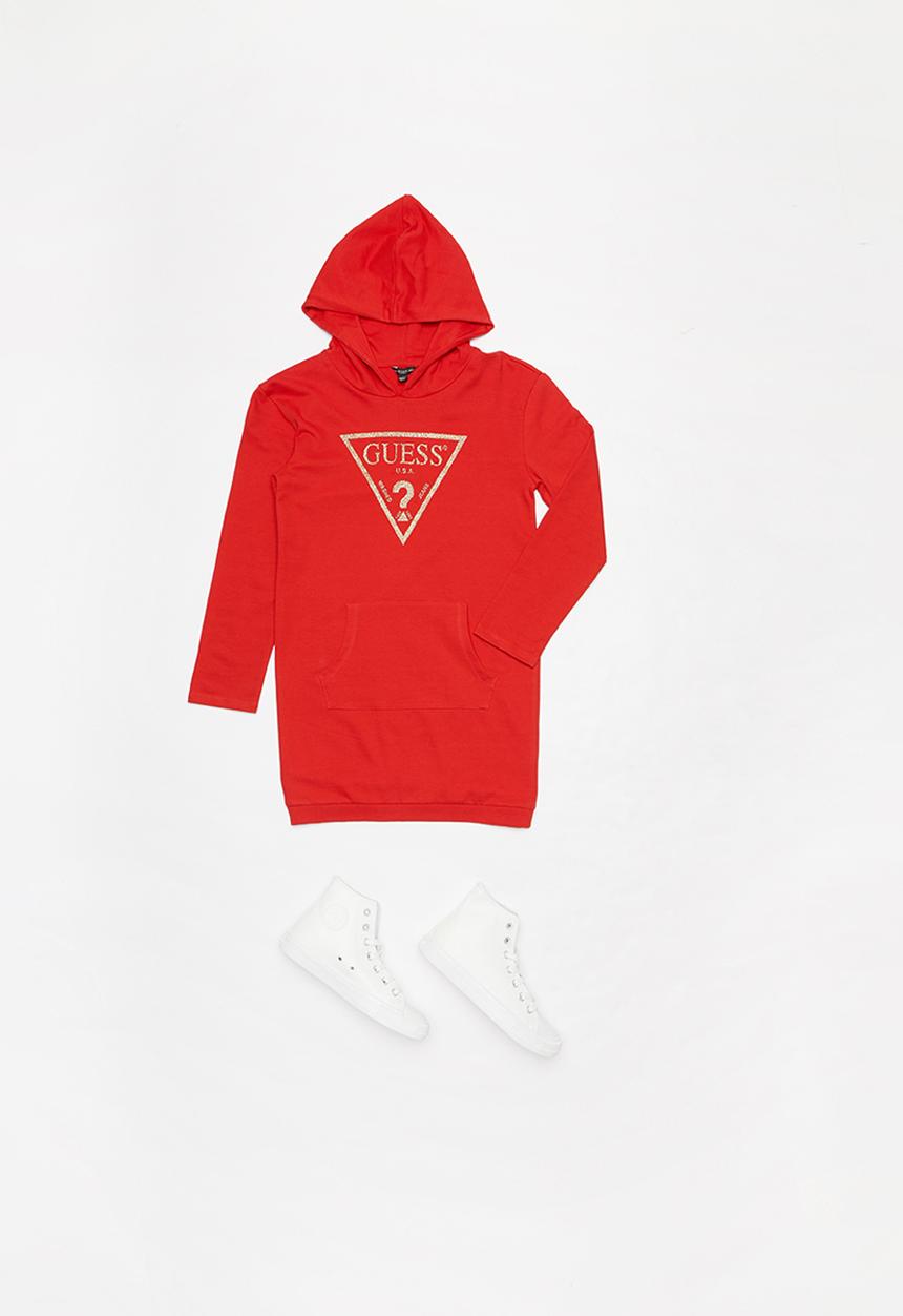 GUESS - Long sleeve longer length hoodie - red