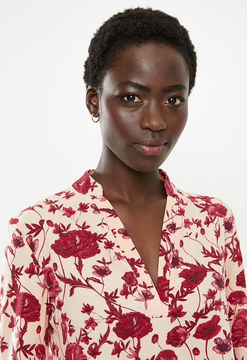 edit - Piecrust balloon sleeve blouse - pink & burgundy 