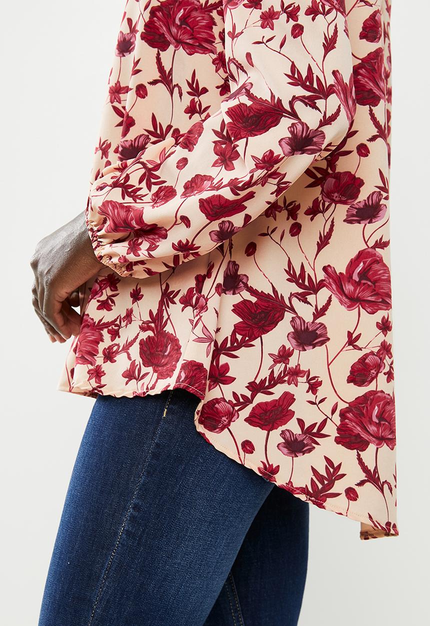 edit - Piecrust balloon sleeve blouse - pink & burgundy 