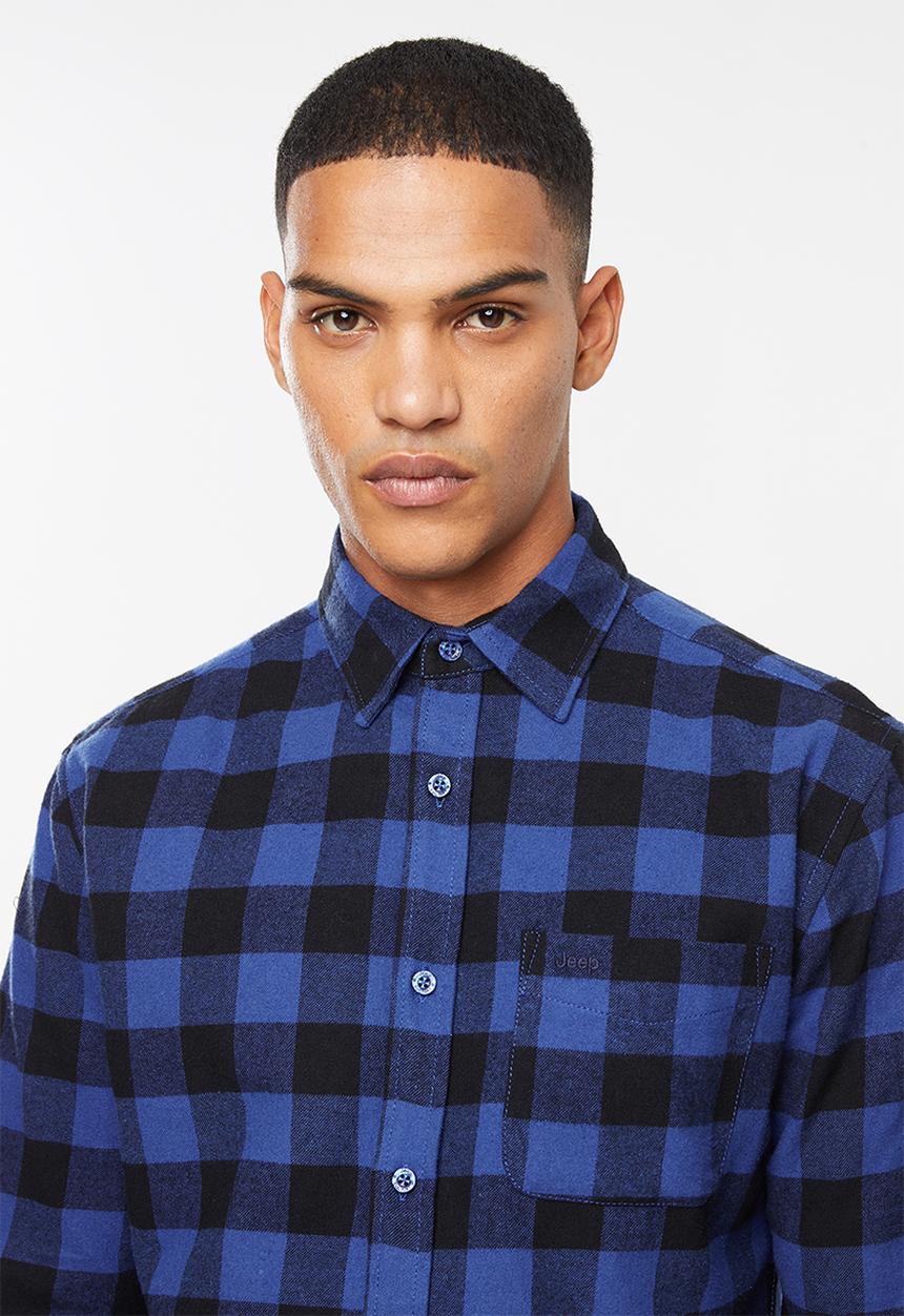 JEEP - Check regular fit long sleeve shirt - black & blue