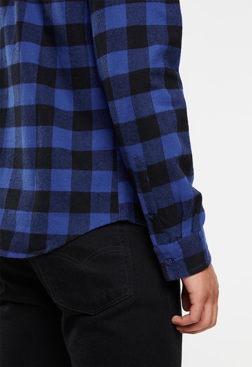 JEEP - Check regular fit long sleeve shirt - black & blue
