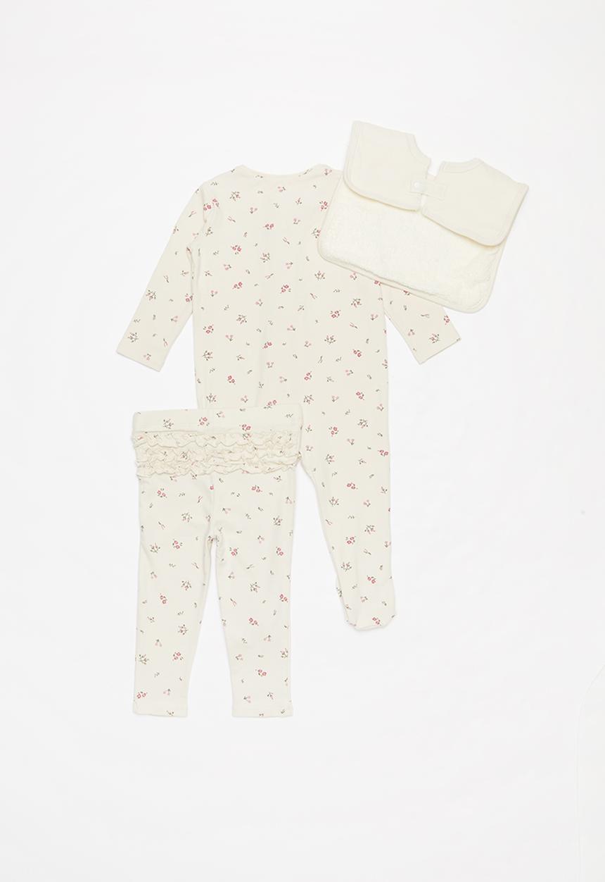 Cotton On - Long sleeve romper, legging & bib - floral fields