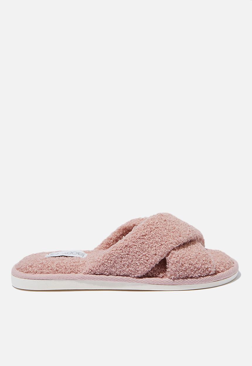 Cotton On - Arlie crossover slipper - blush teddy