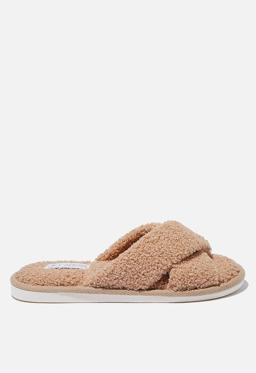 Cotton On - Arlie crossover slipper - camel teddy