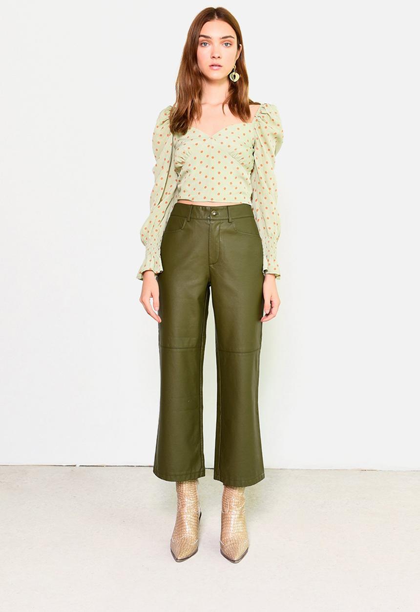 Glamorous - Petite puff sleeve blouse - green & orange