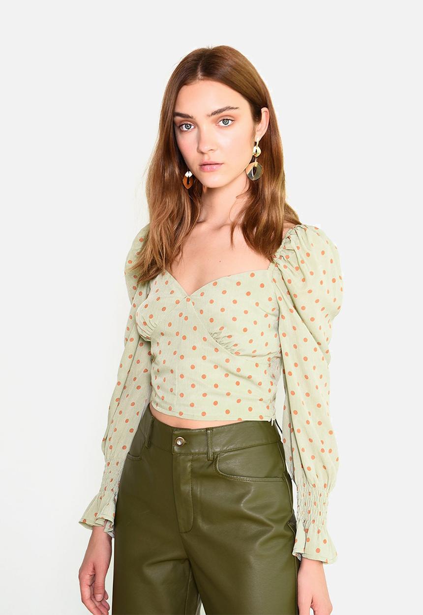 Glamorous - Petite puff sleeve blouse - green & orange