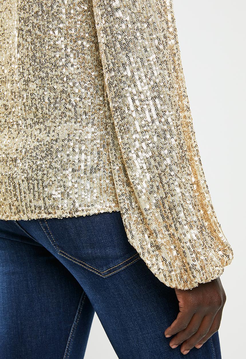 MILLA - Sequin blouse with balloon sleeve - champagne