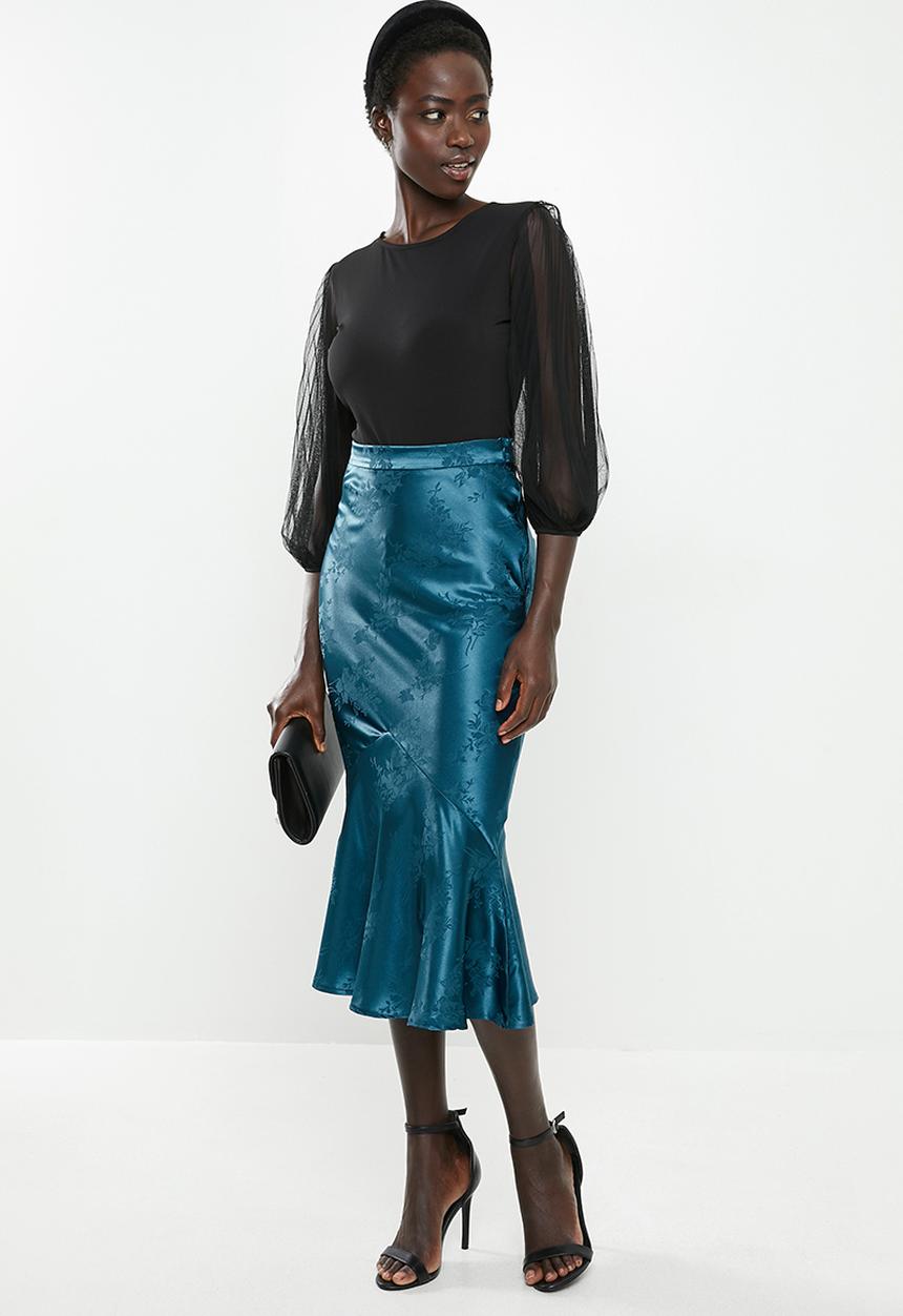 MILLA - Satin bias skirt - blue