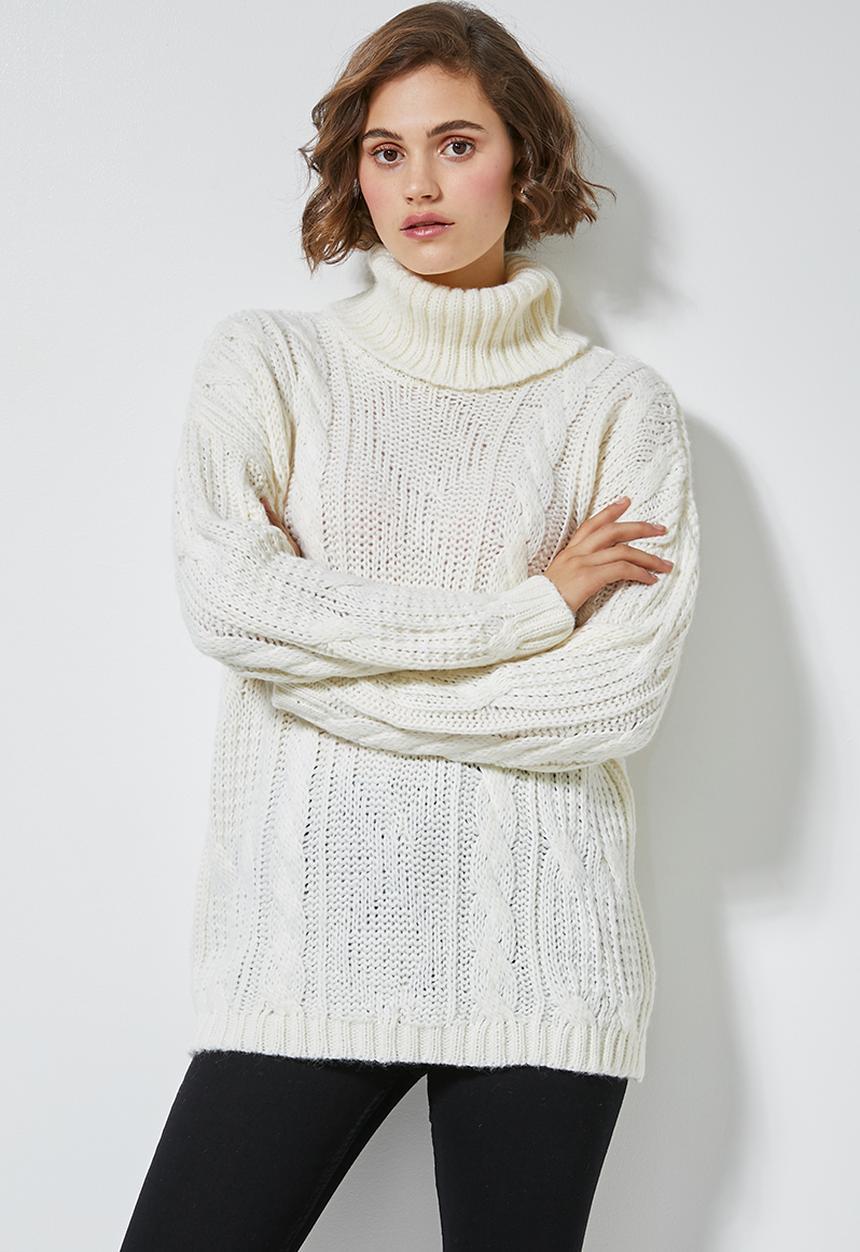 Superbalist - Roll neck cable jumper - cream