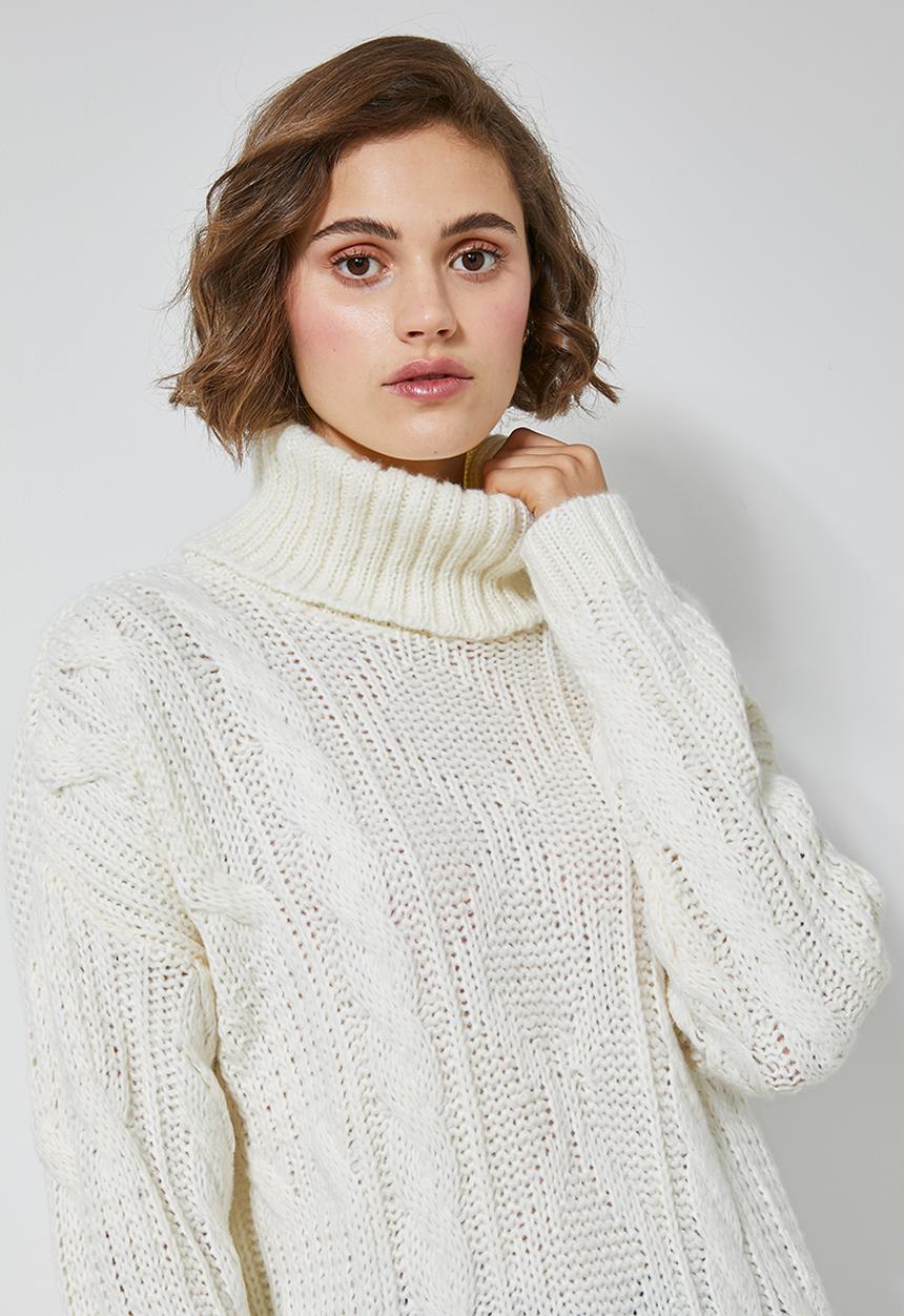 Superbalist - Roll neck cable jumper - cream