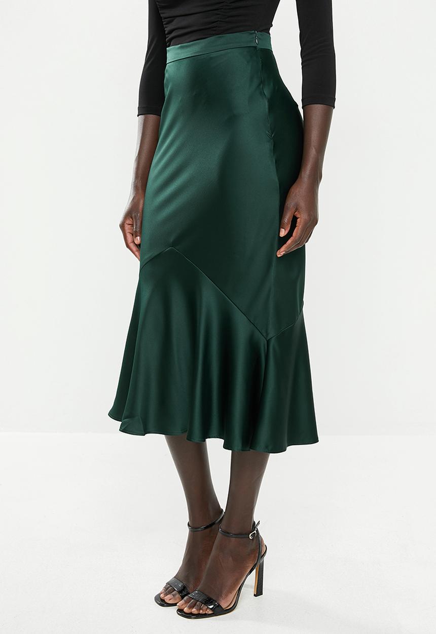 MILLA - Satin bias skirt - green