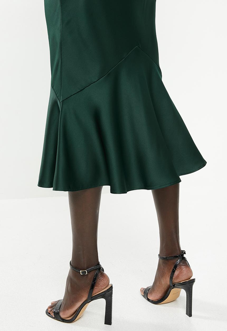 MILLA - Satin bias skirt - green