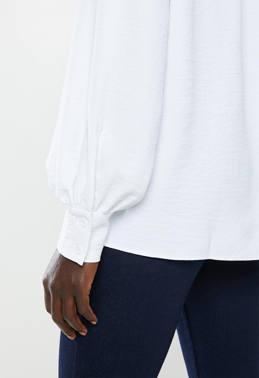 edit - Gauged boat neck blouse - white