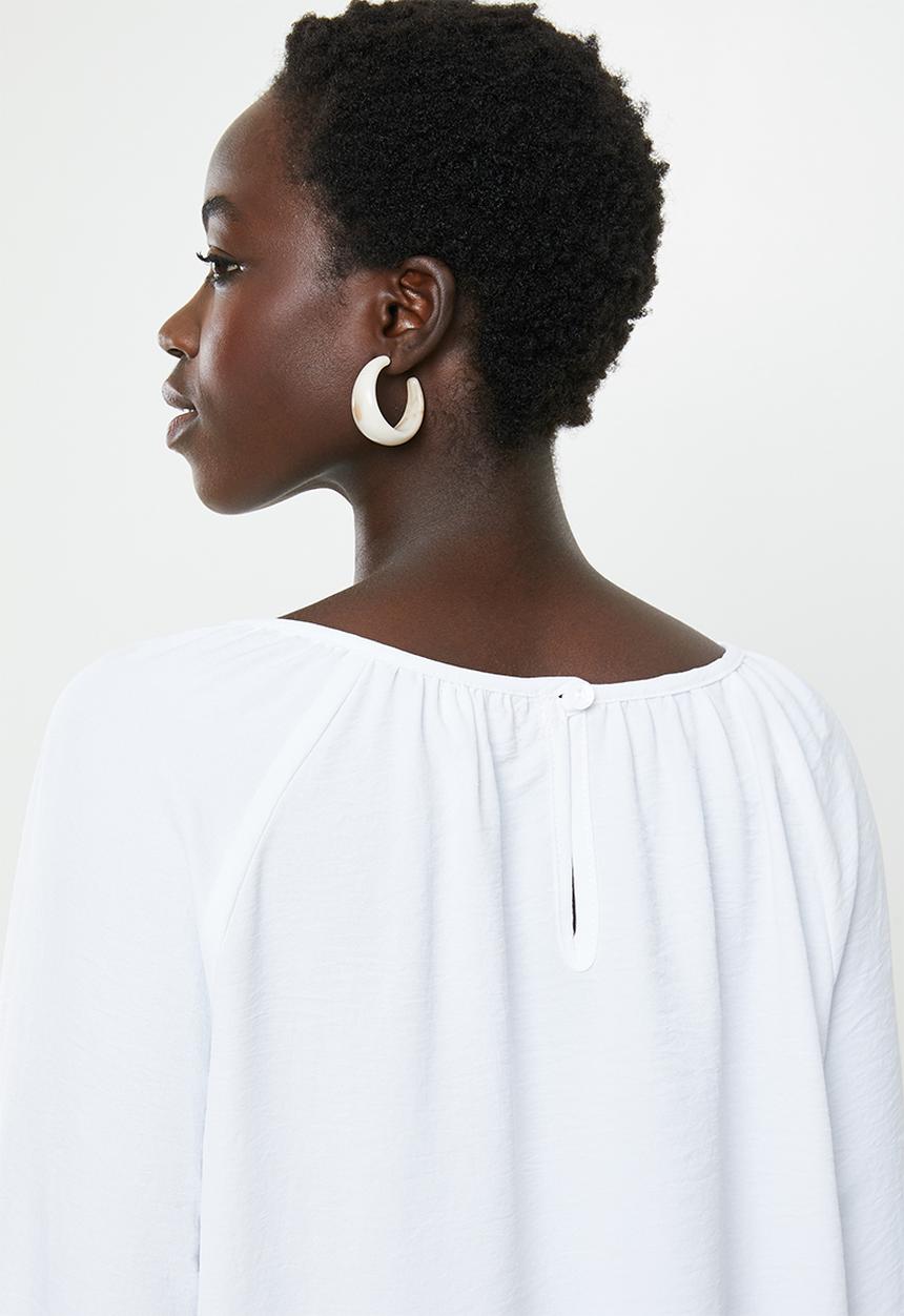 edit - Gauged boat neck blouse - white