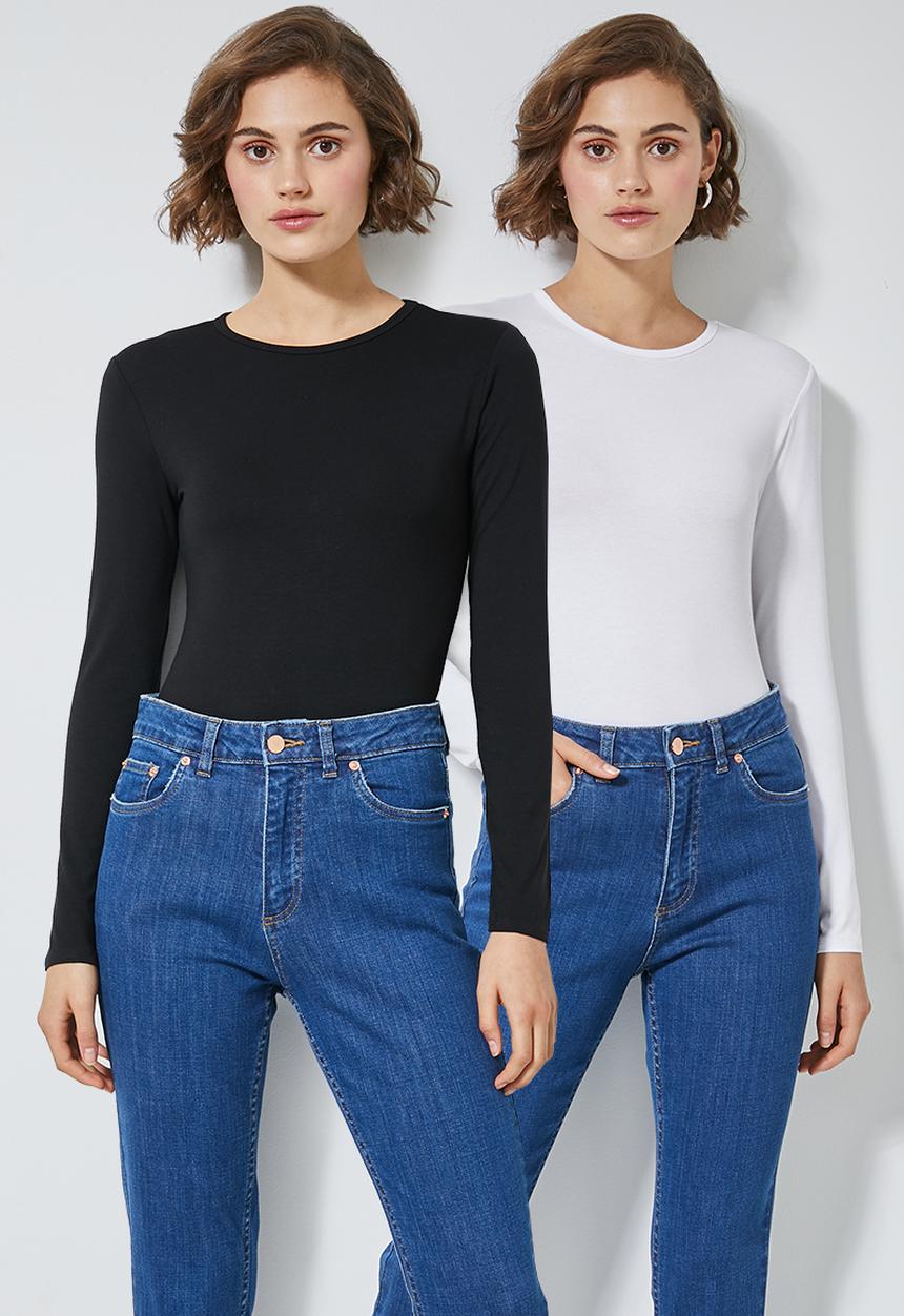 Superbalist - 2 Pack long sleeve crew neck tee - black & white