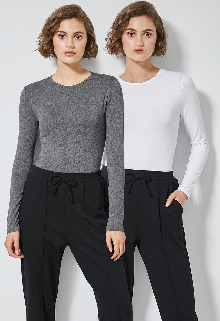 Superbalist - 2 Pack long sleeve crew neck tee - charcoal & white