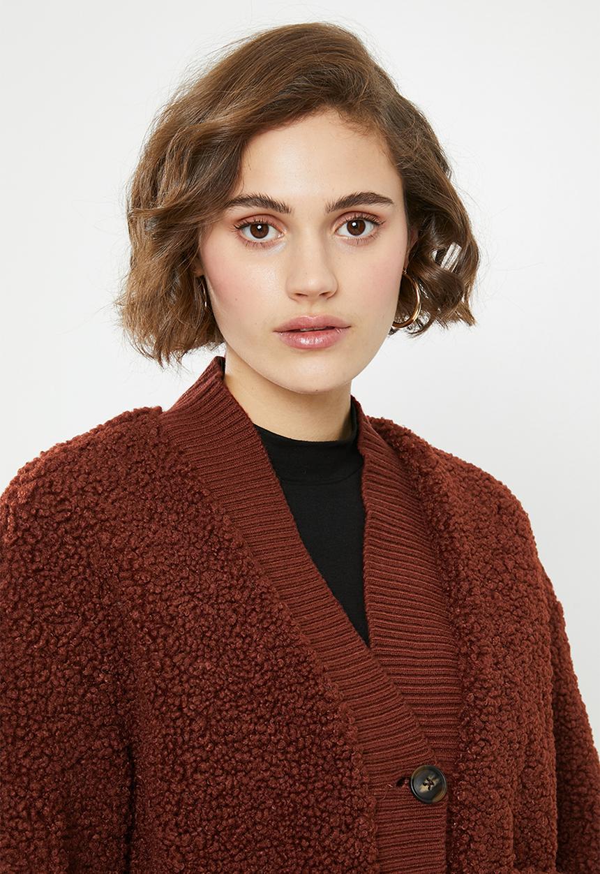 Vero Moda - Annika short teddy jacket - burgundy