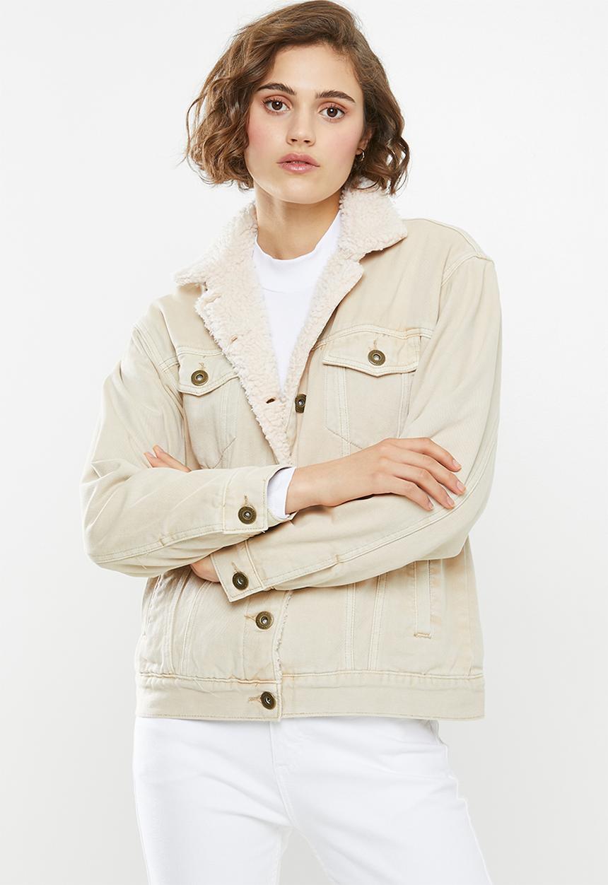 Cotton On - Sherpa denim trucker jacket - honey