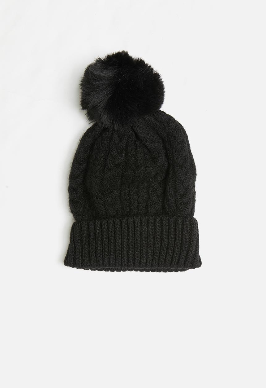 Superbalist - Gemma faux fur pom pom beanie - black