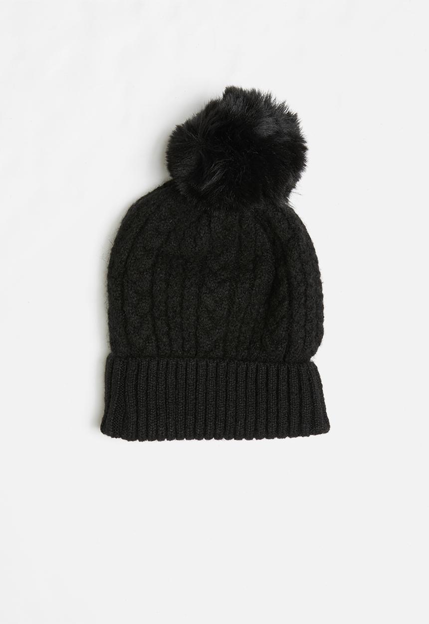 Superbalist - Gemma faux fur pom pom beanie - black