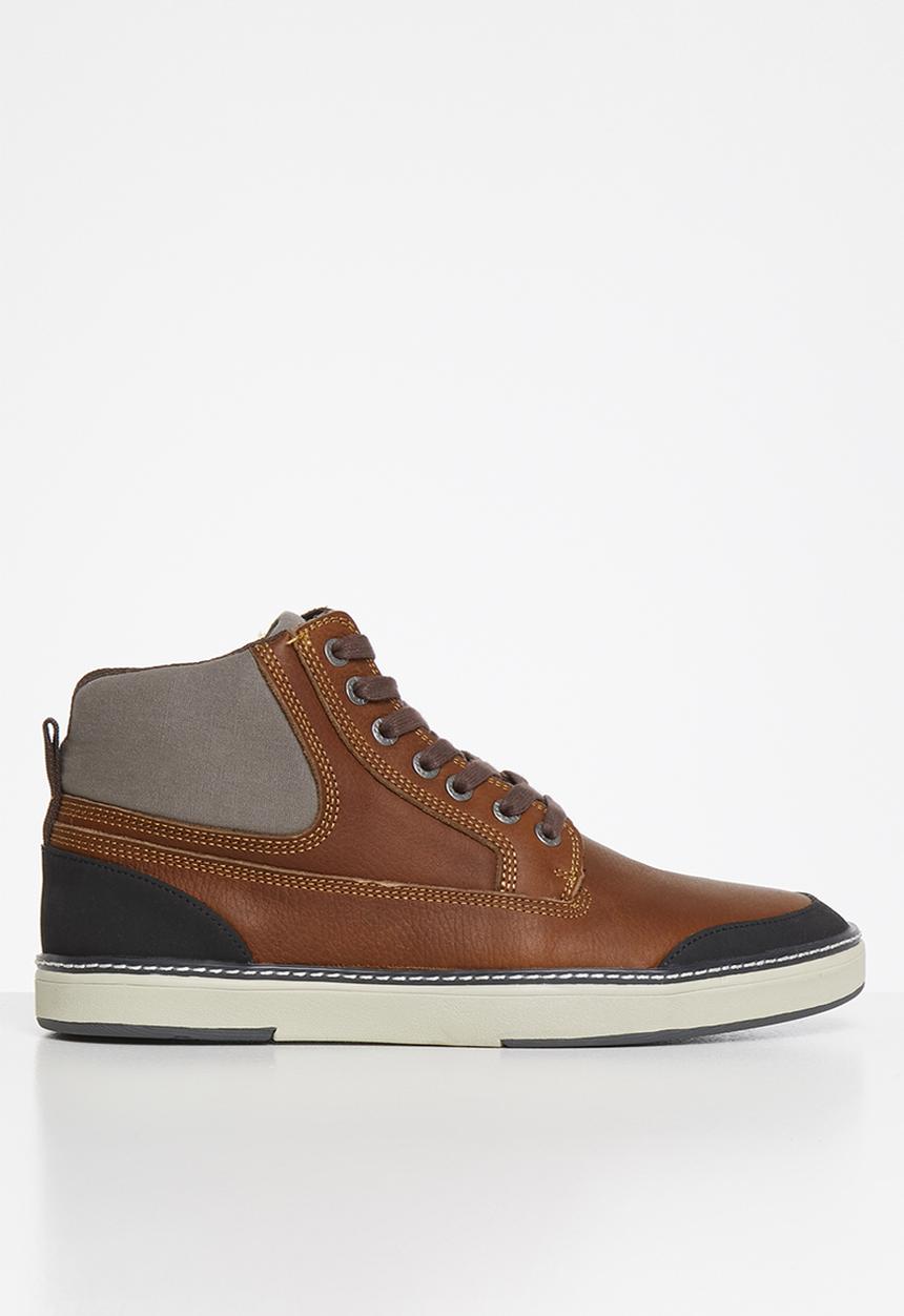JEEP - High top leather sneaker - tan