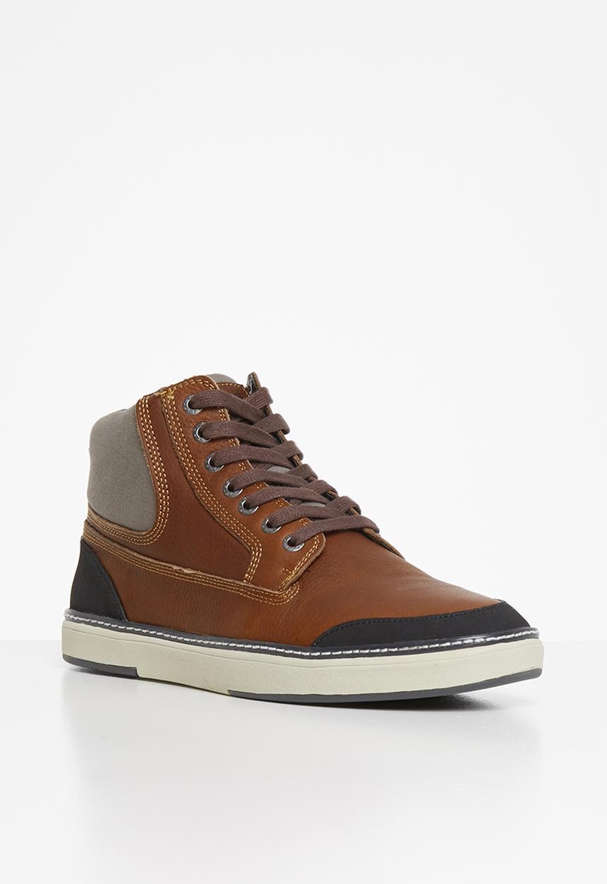 JEEP - High top leather sneaker - tan