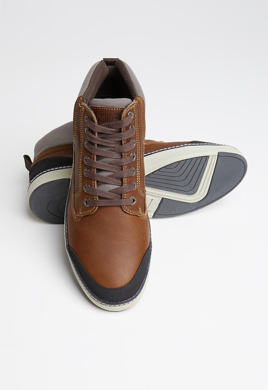 JEEP - High top leather sneaker - tan