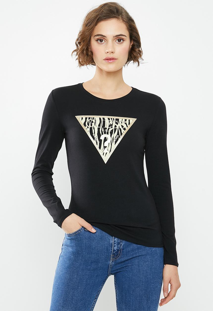 GUESS - Long sleeve zebra logo tee - black