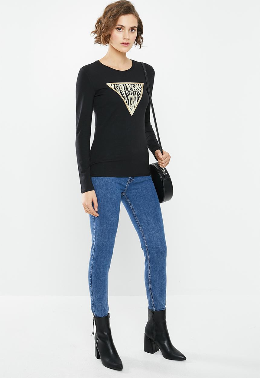 GUESS - Long sleeve zebra logo tee - black