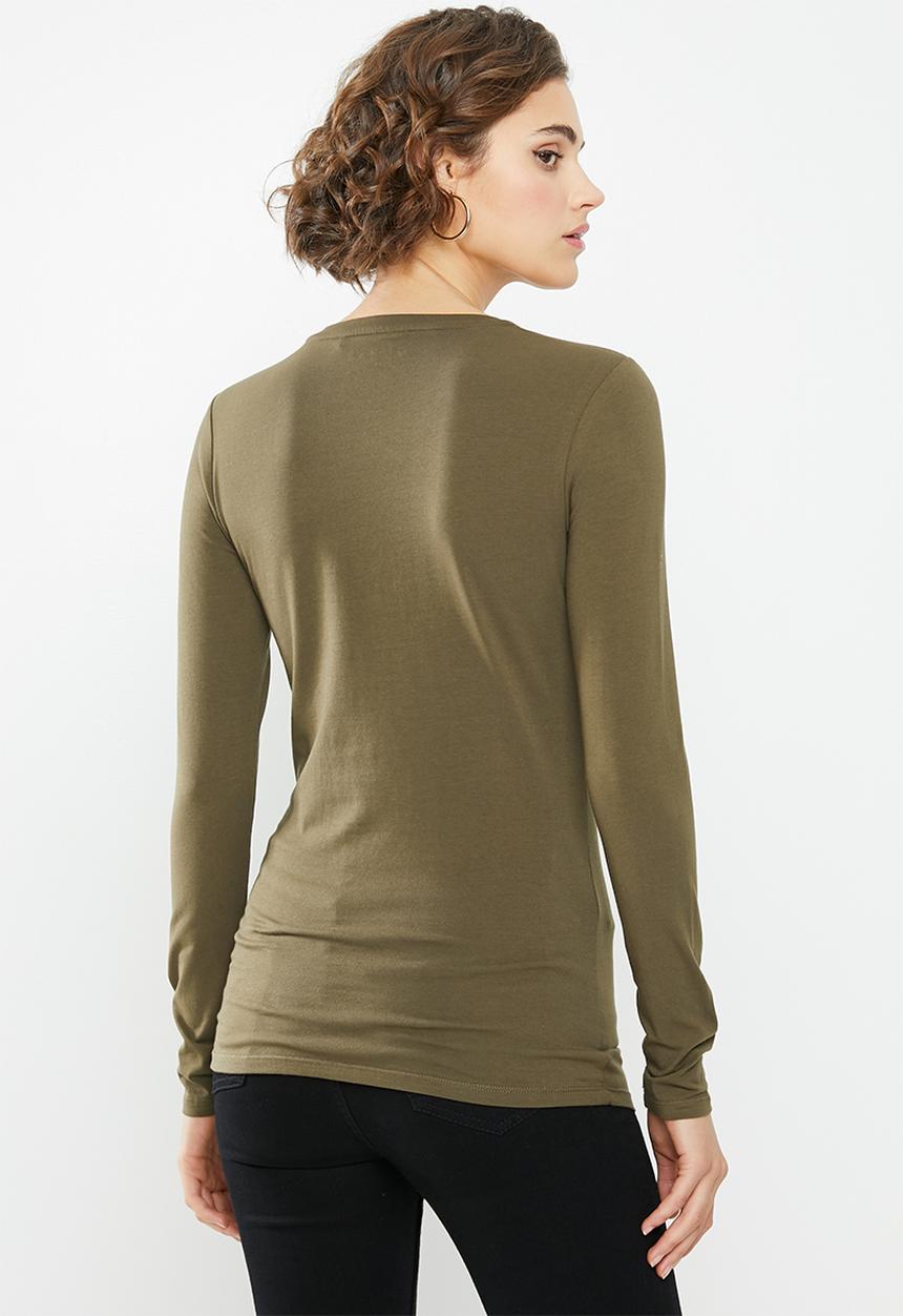 GUESS - Long sleeve pearl logo tee - khaki