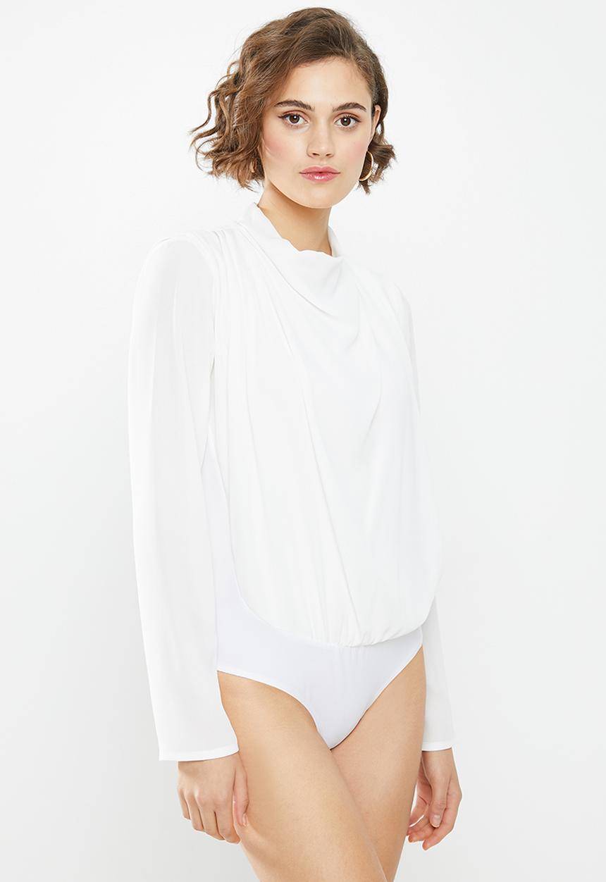 VELVET - Funnel neck bodysuit - white 