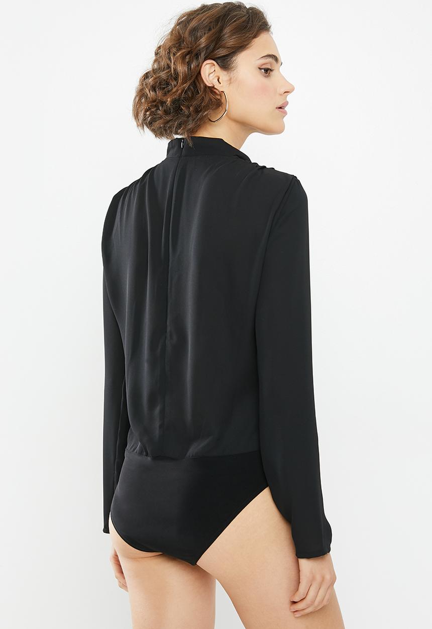 VELVET - Funnel neck bodysuit - black