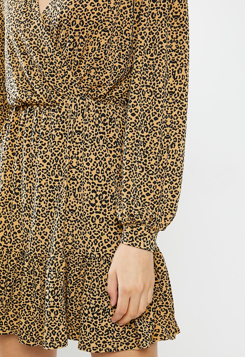 MANGO - Dress moss - beige & black