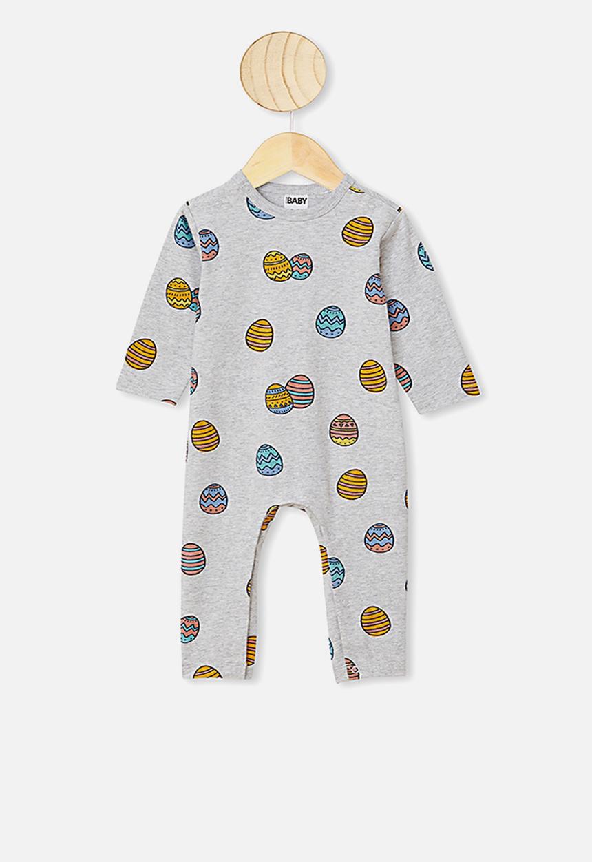 Cotton On - The long sleeve snap romper - grey
