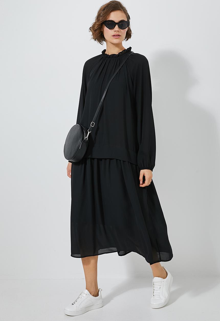 Superbalist - Ruffle neck dropped waist dress - black
