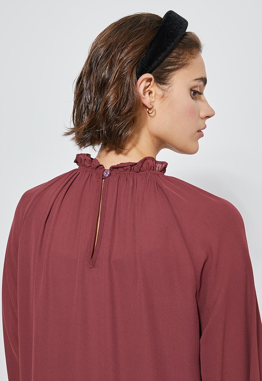 Superbalist - Ruffle neck dropped waist dress - brick