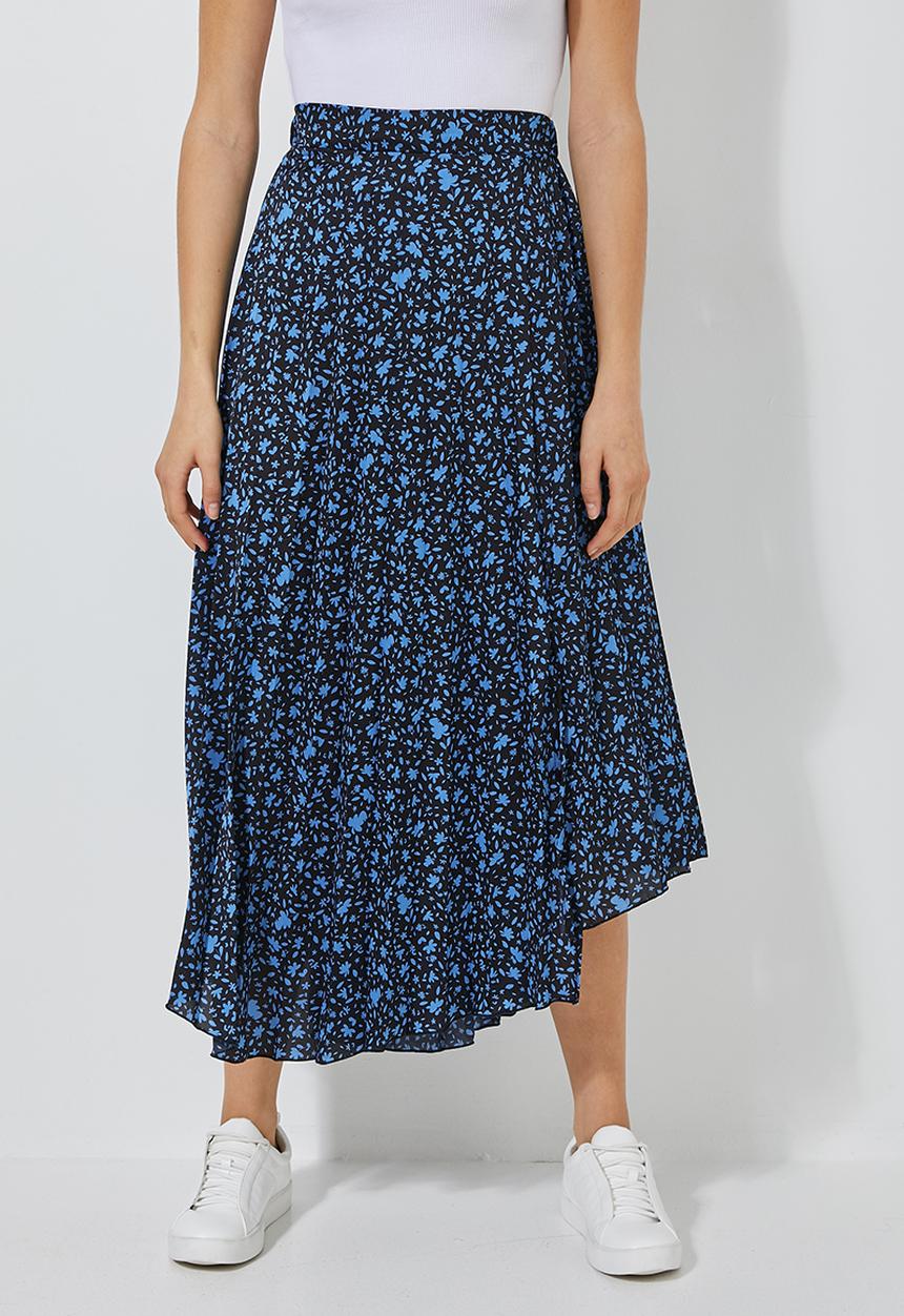 Superbalist - Asymmetric pleated midi skirt - black & blue