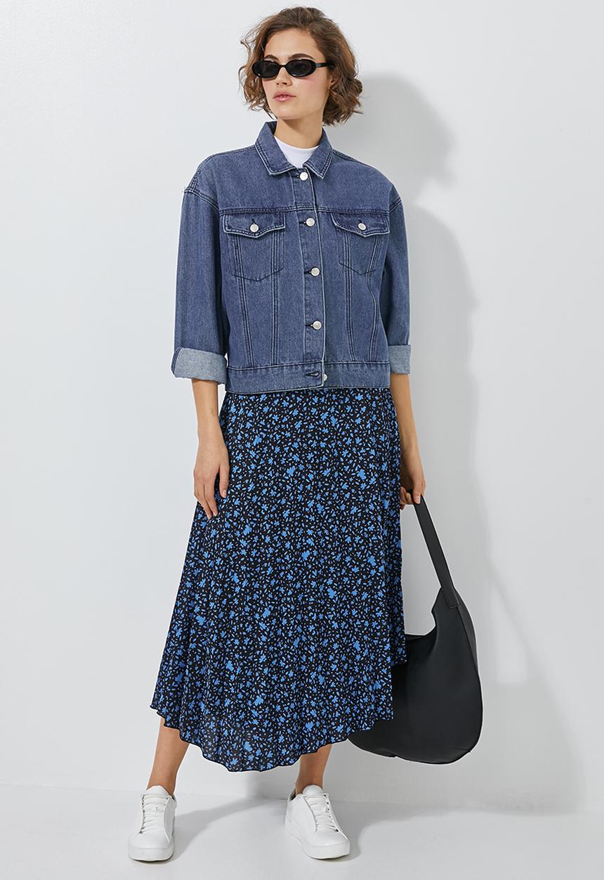 Superbalist - Asymmetric pleated midi skirt - black & blue