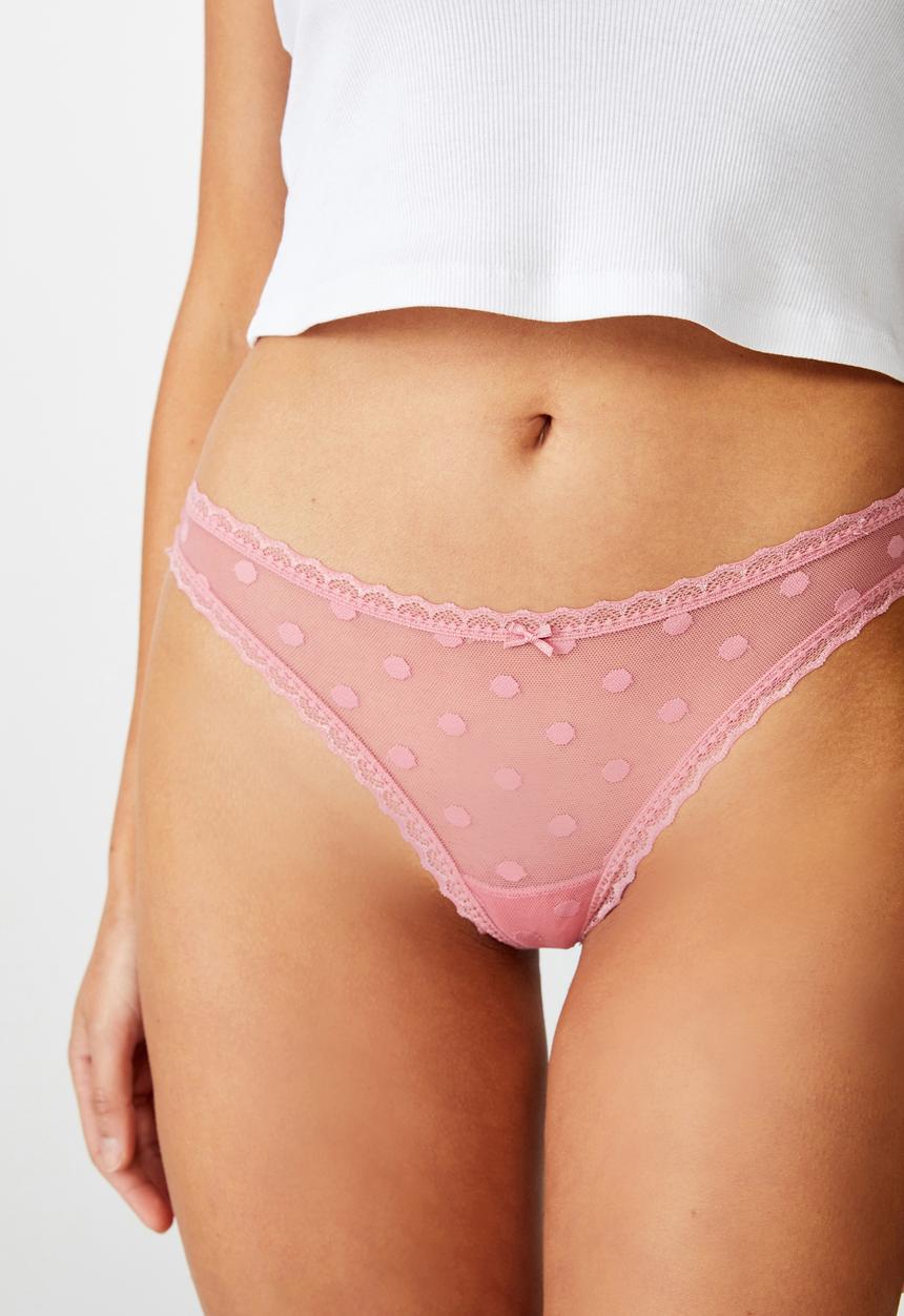Cotton On - Olivia spot mesh brasiliano brief  - bubblegum pink