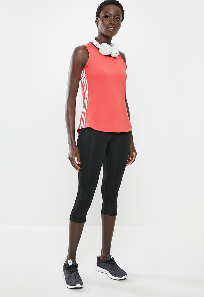 adidas Performance - 3 stripe scoop tank - red