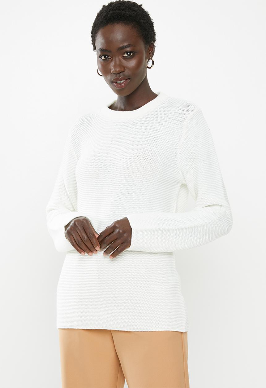 edit - Back zip crew neck jersey - white 