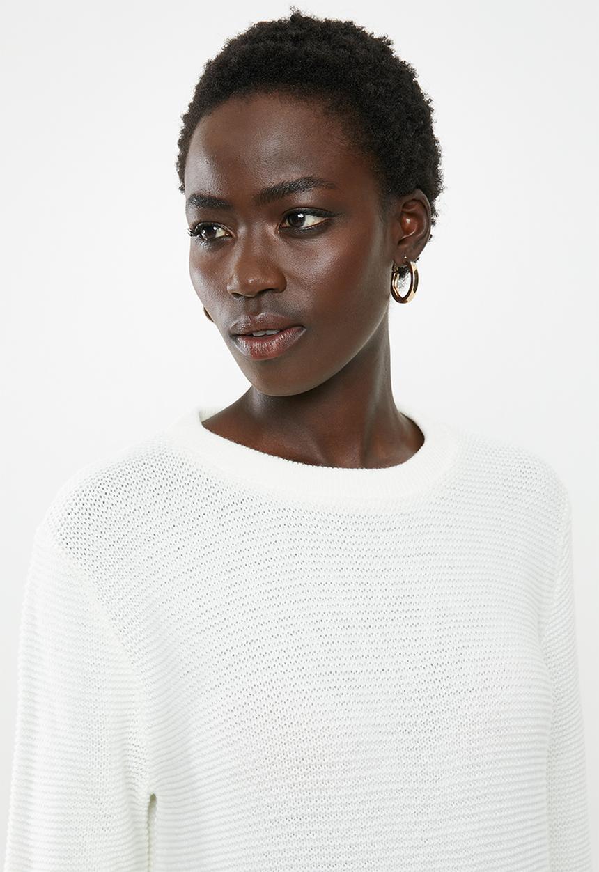 edit - Back zip crew neck jersey - white 