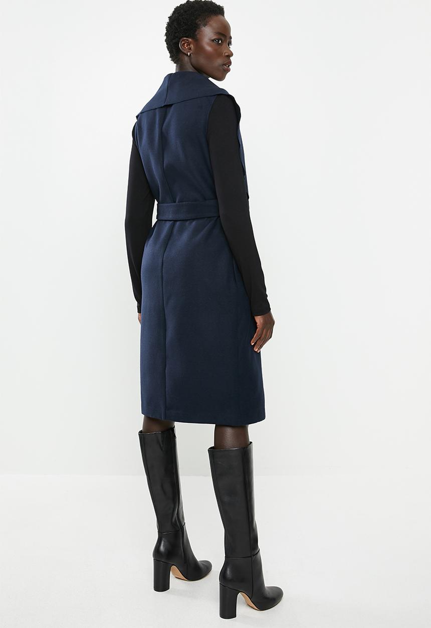 edit - Sleeveless melton coat - navy