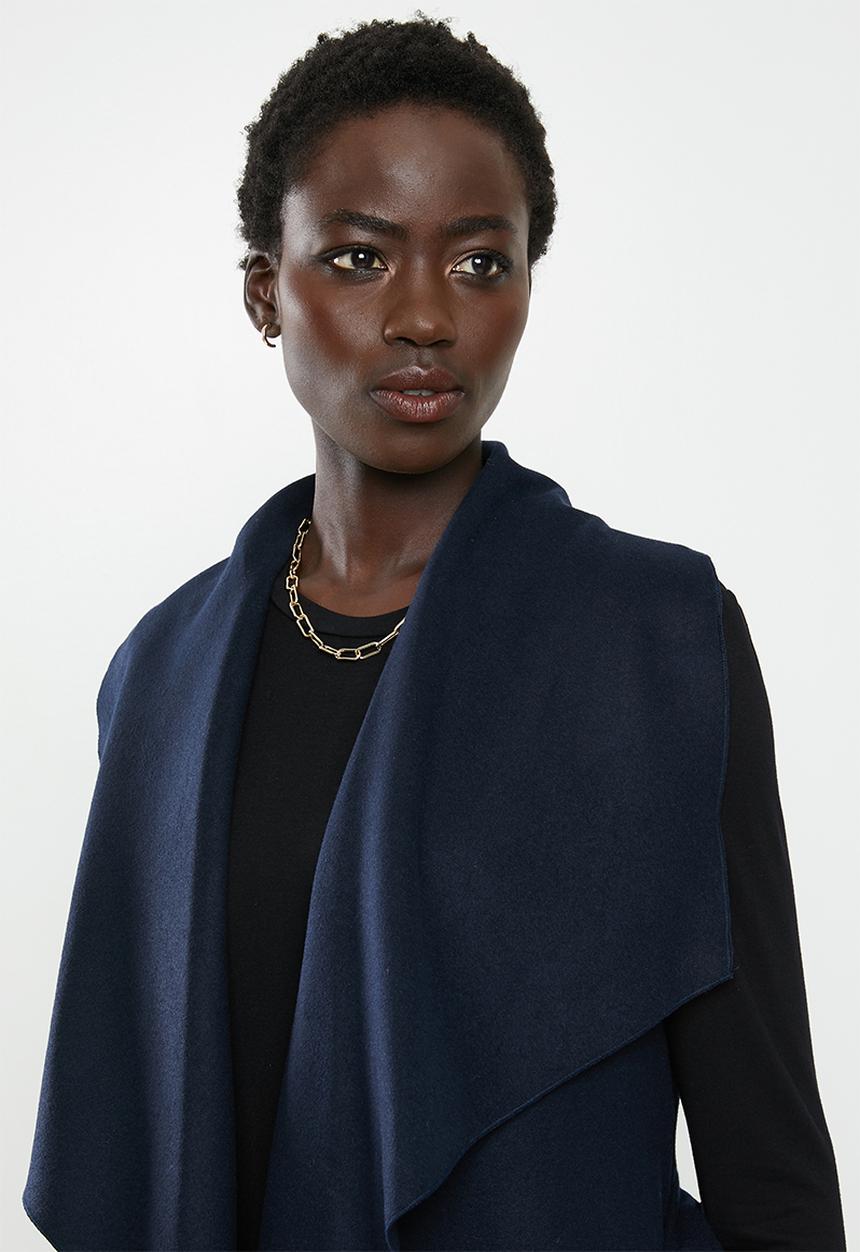 edit - Sleeveless melton coat - navy