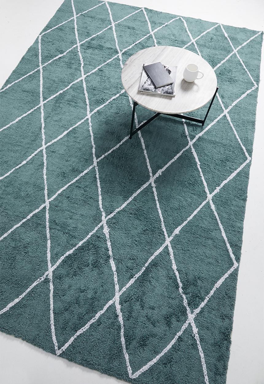 Sixth Floor - Coral blue tufted rug - teal blue & white