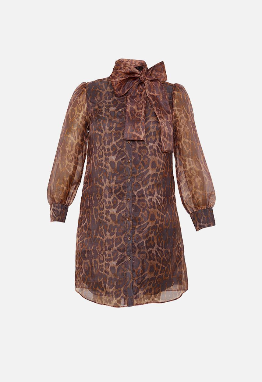 Glamorous - Plus organza leopard dress - brown 