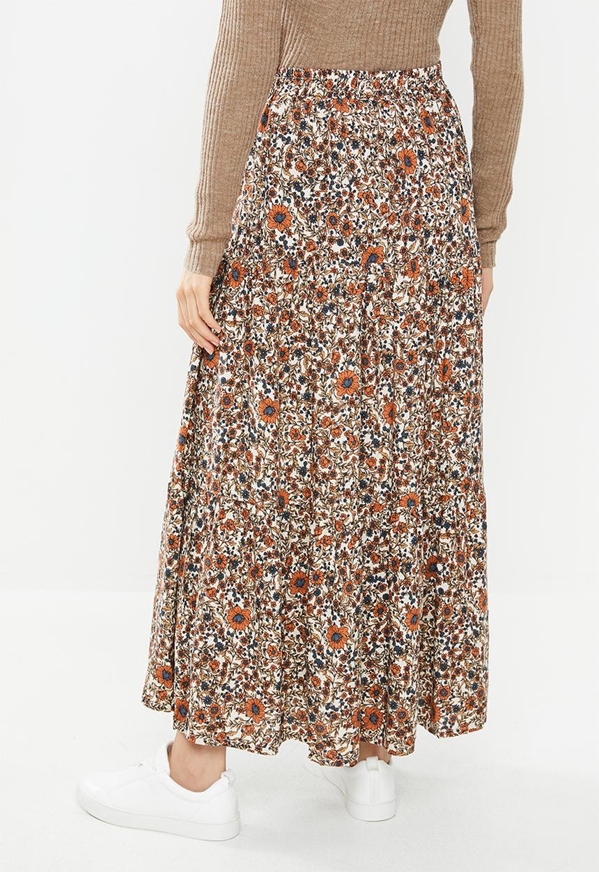 Cotton On - Jasmine maxi skirt jordyn floral - rust & navy 