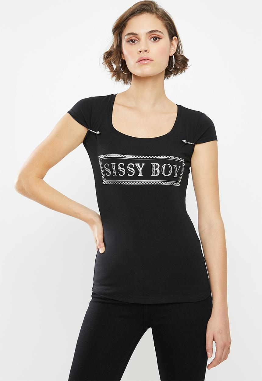 SISSY BOY - One up logo tee with safety pin detail - black